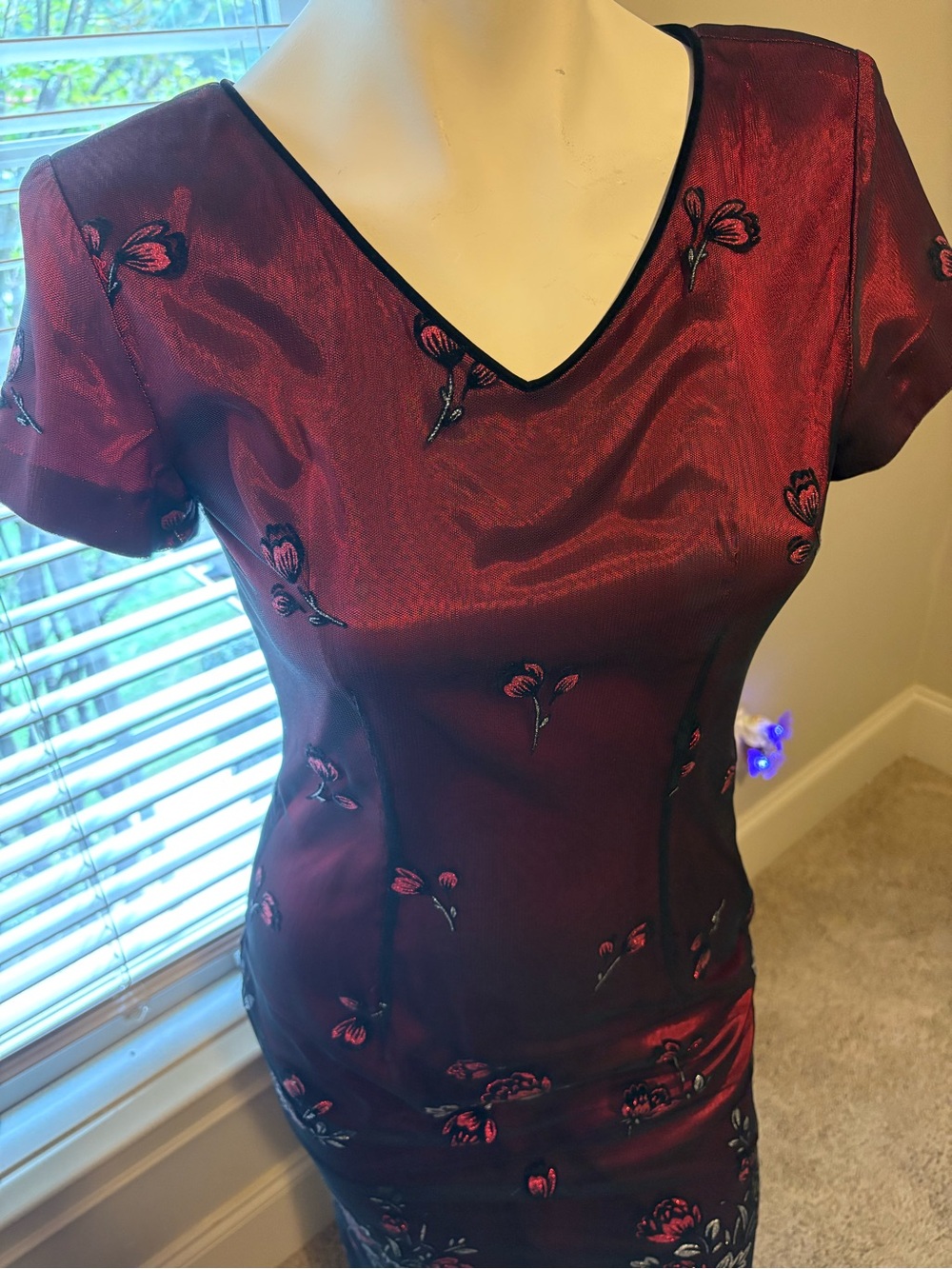 Virgo Deep Burgundy Floral V-Neck Blouse